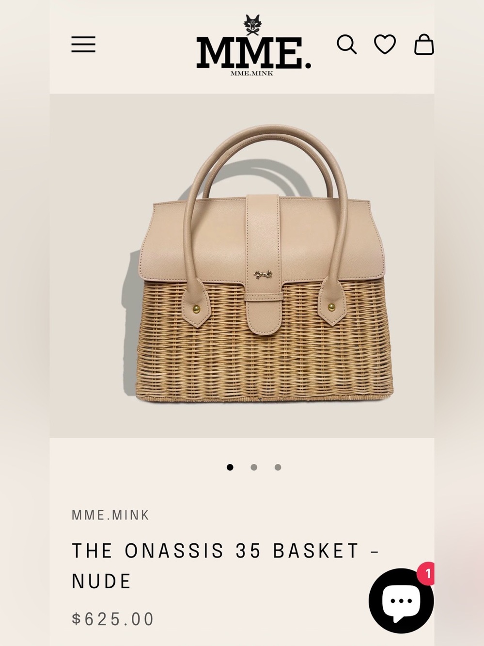 MME. Mink Onassis 35 Basket Handbag - Nude. NWOT. Never carried.